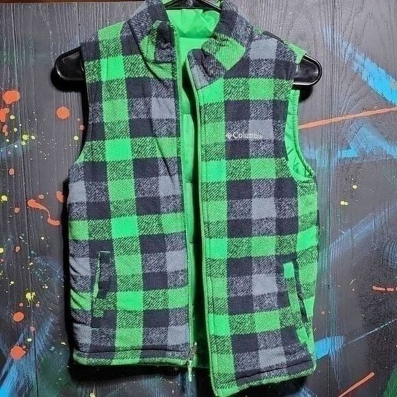 Reversible Green/Flannel Columbia‎ Vest SZ S #160 - Picture 1 of 4